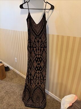 Black and Gold sparkle Maxi Dress - Evening Slip Dress